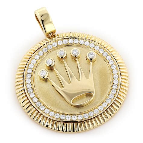 rolex crown diamond pendant|Rolex Style Diamond Pendant 3ct 10K Yellow Gold Crown Medallion.